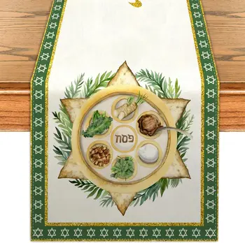 Passover Linen Table Runner – Star of David Pesach Decor 1