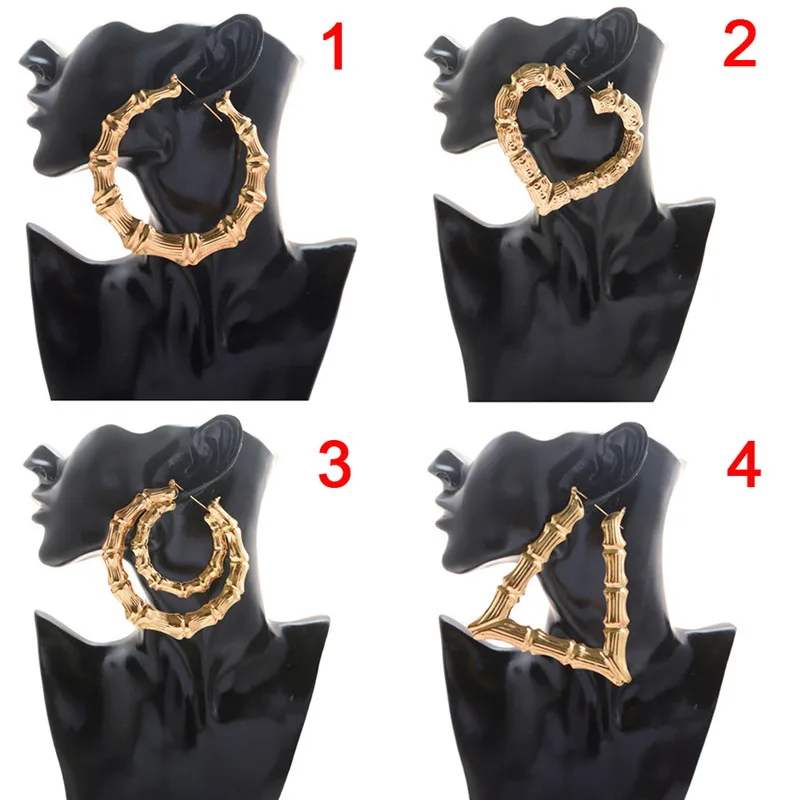 1Pair Women Hoop Earring Basketball Wives Large Gold Color Big Bamboo Hoop-earring 4 Styles Hip-hop |