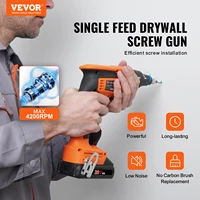 VEVOR Drywall Screw Gun 20V Max Drywall Screwgun 4200RPM Brushles Cordless Drywall Gun Kit Reverse Adjustable Built-in LED Light 2