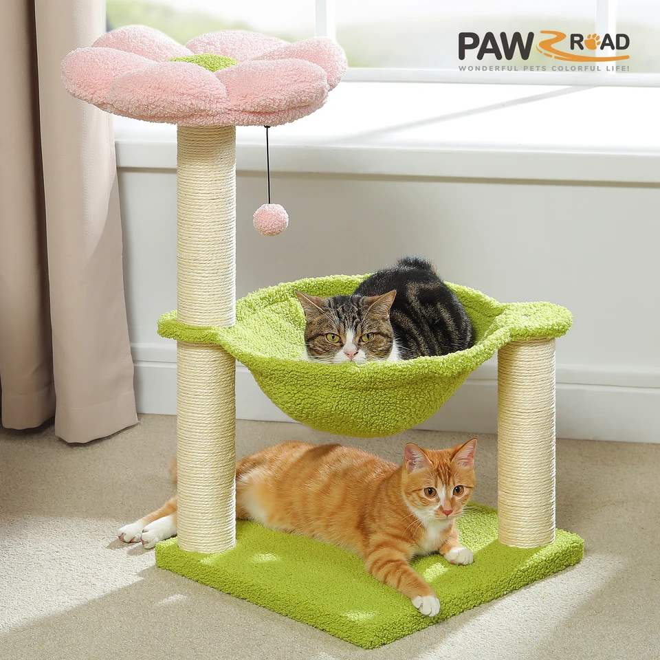 Stylish Pink Cat Scratching Post with Hammock