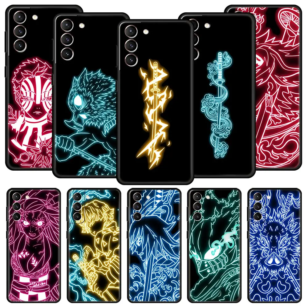 

Demon Slayer Zenitsu neon Phone Case For Samsung Galaxy S23 S22 Ultra S20 S21 FE 5G S10 S9 Plus S10E S8 S7 Edge Soft TPU Cover