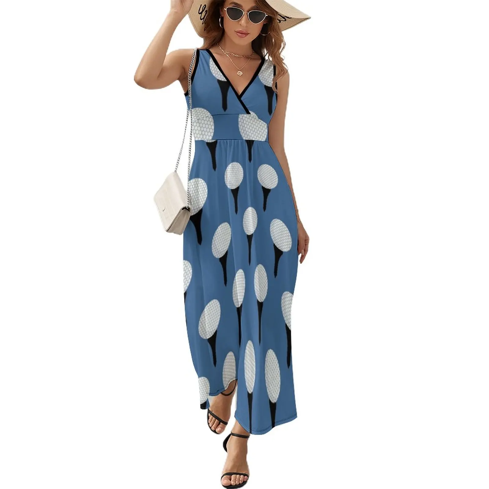 

Golf Ball and Tee Pattern (Blue) Sleeveless Dress Women's dress summer dresses womens 2023 dress party night summer dress daily