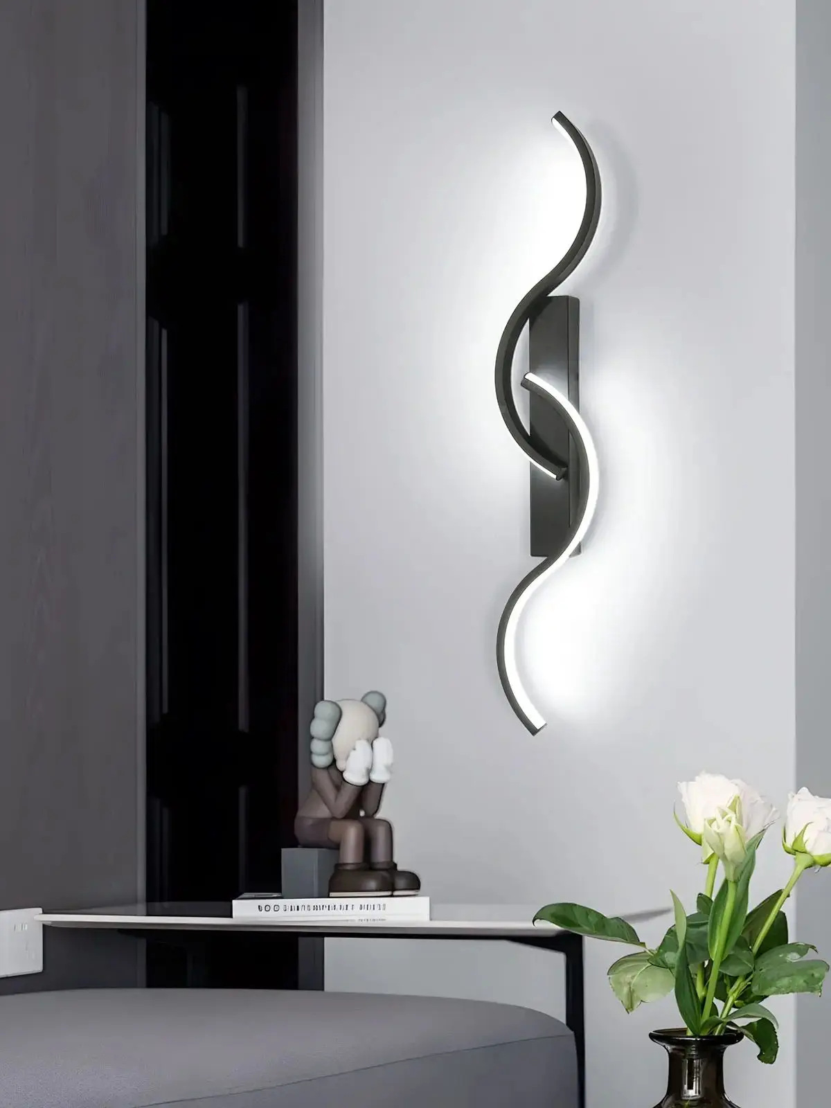 Schöne moderne LED-Wandleuchten für den Innenbereich, schwarze LED-Wandleuchte 6500 K, lange Wandleuchte für Schlafzimmer, Wohnzimmer, Esszimmer, Flur – Detail 3