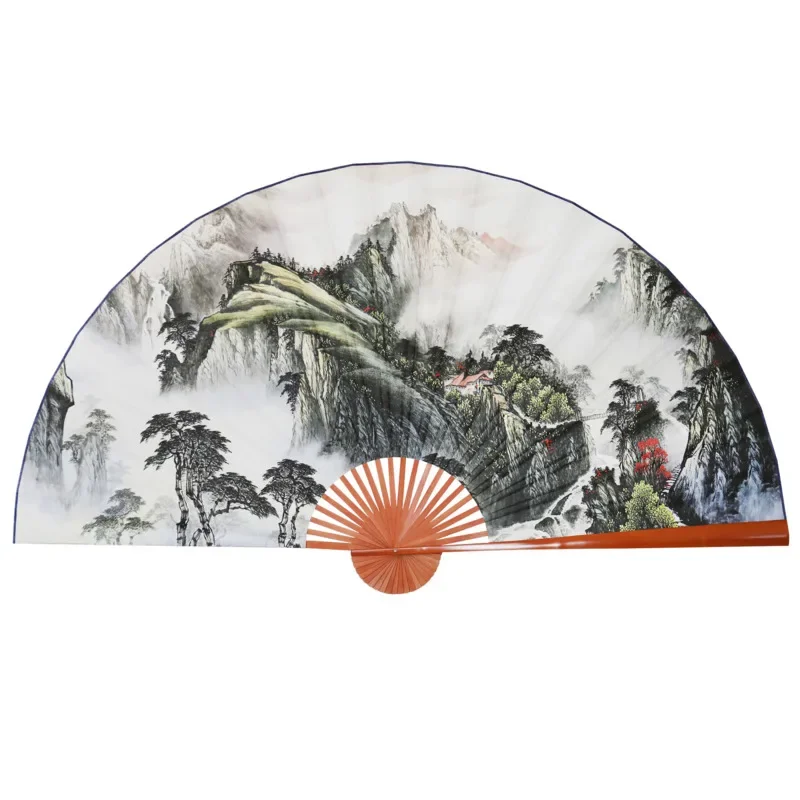 

Large Folding Paper Fan Chinese Style Crafts Banboo Frame Background Decorative Fan Hanging Decoration Evening Mountain Tree