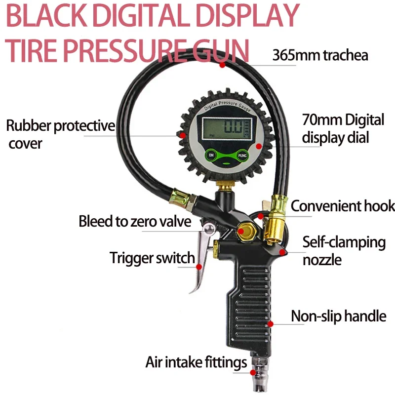 Digital car tire pressure electronic watch, inflatable tire pressure gun, inflatable inflatable gun to measure air pressure