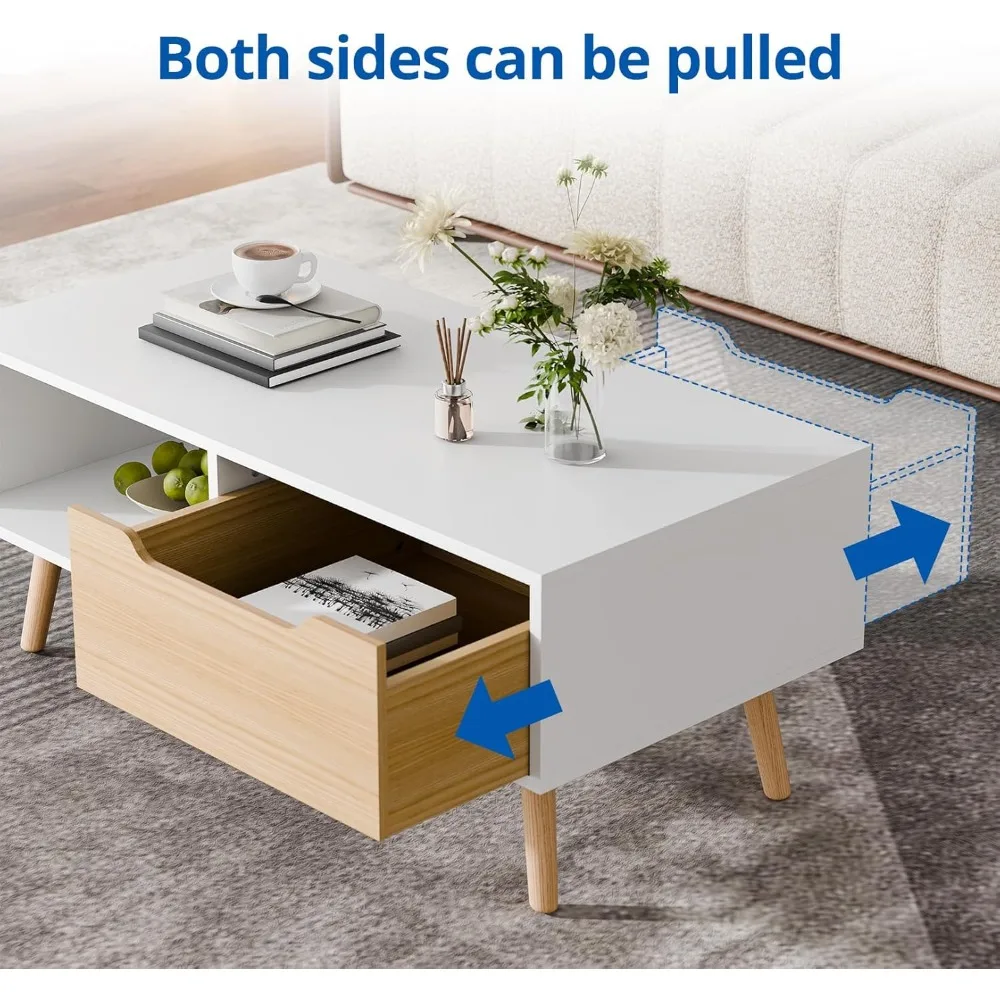 Modern Coffee Table, Wooden Cocktail Table with Storage, Minimalist Hallway Table, Mid Century Modern Coffee Table for Living R 4