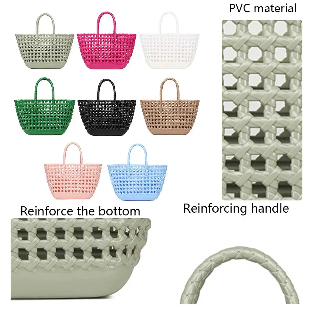 

Women Mesh Top-Handle Bag Large Capacity PVC Shopping Bag Solid Color Stylish Basket Bag Hollow Out for Outdoor Camping