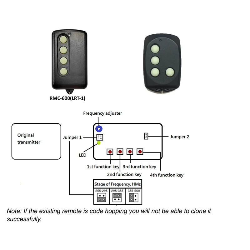 For REMOCON RMC600 LRT1 RMC610 RMC555 Remote Control 250MHz-450MHz Fixed Code Garage Door Opener Hand Tranmsitter 6