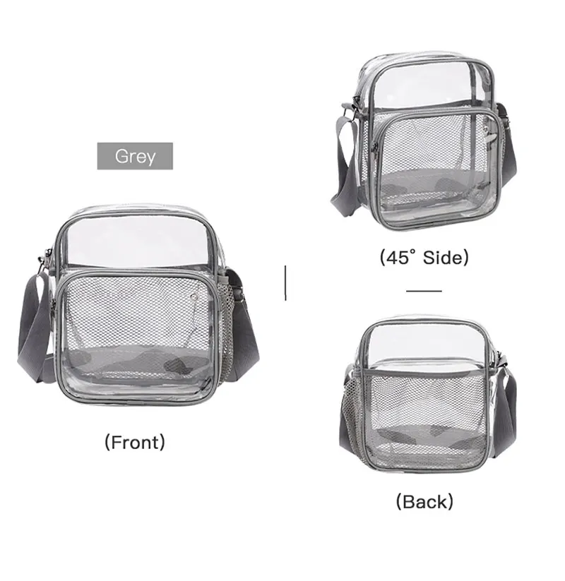 TINYAT Leichte, wasserdichte, transparente PVC-Tasche für Damen mit Netzgurt, Kopfhöreranschluss und Regenschirm, für Handys mit 9,7 Zoll iPad