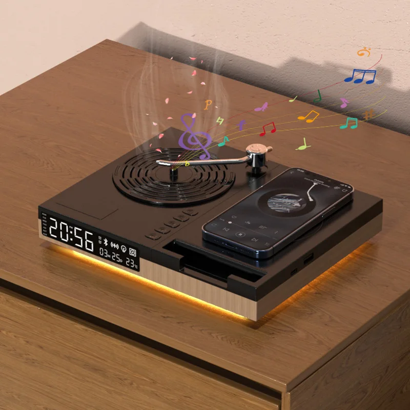 레트로 클래식 축음기 CD 플레이어, 가정용 휴대용 다기능 블루투스 오디오 지지대, 휴대폰 무선 충전