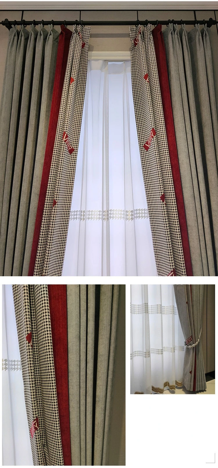 Living Room Bedroom Curtain Fashion Lattice Stitching Modern Minimalist Light Luxury Shading Heat Insulation on Sale