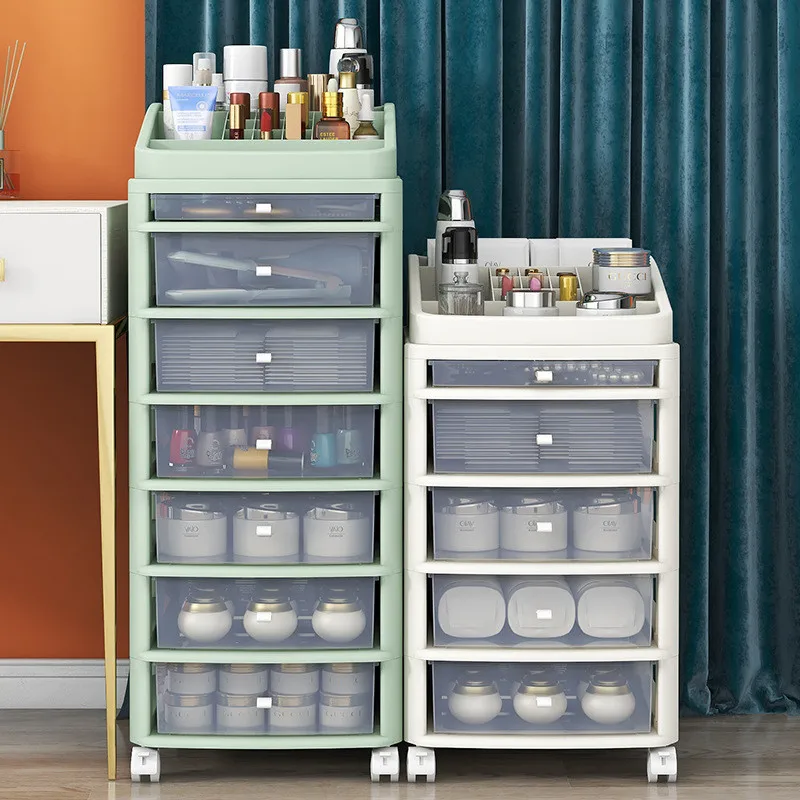 

Cosmetics Storage Rack Bedroom Organizer Locker Floor Cabinet Transparent Plastic Desktop Shelves Storage Box Cabinet Holder