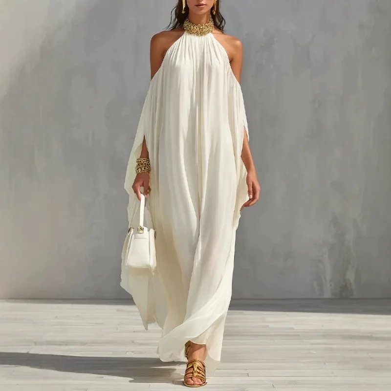 Damen Neckholder Chiffon Gast-Hochzeitskleid Elegant Schulterfrei Rückenfrei Locker Sitzend Party Abend Brautjungfern Formelles Langes Kleid