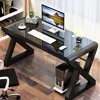 Computer Desk Home Office Desks, 55.1 Inch Modern Simple Office Black Glass Desk Computer Table Study Gaming Writing Desk, Fash 1