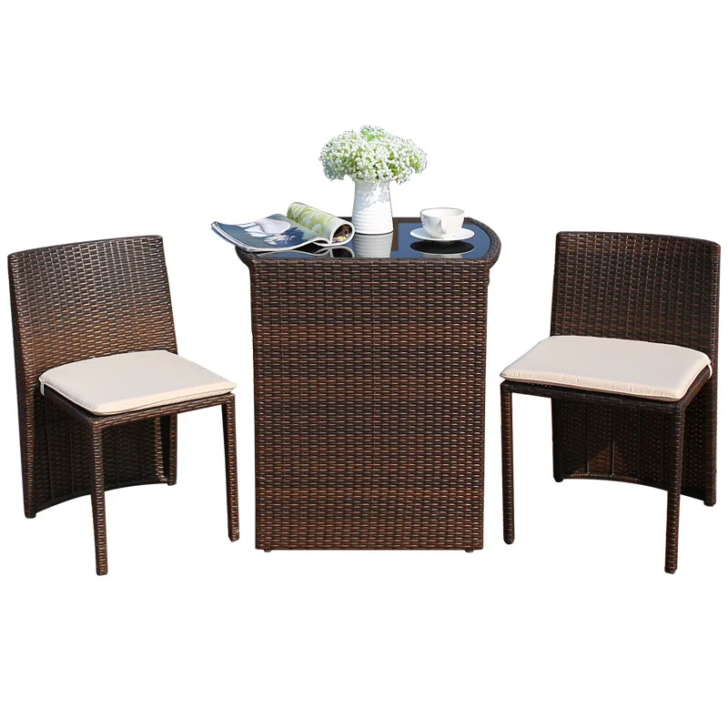 

Hot Sale Leisure Outdoor Rattan Patio Furniture cushion Garden Wicker chair and coffee table 3pc garden bistro set