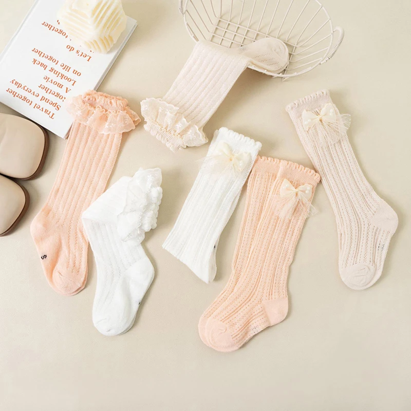 

Suefunskry Toddler Girls Socks Cute Bowknot/Lace Ruffles Anti-Skid Baby Socks Mid-Calf Socks Spring Fall Casual Socks