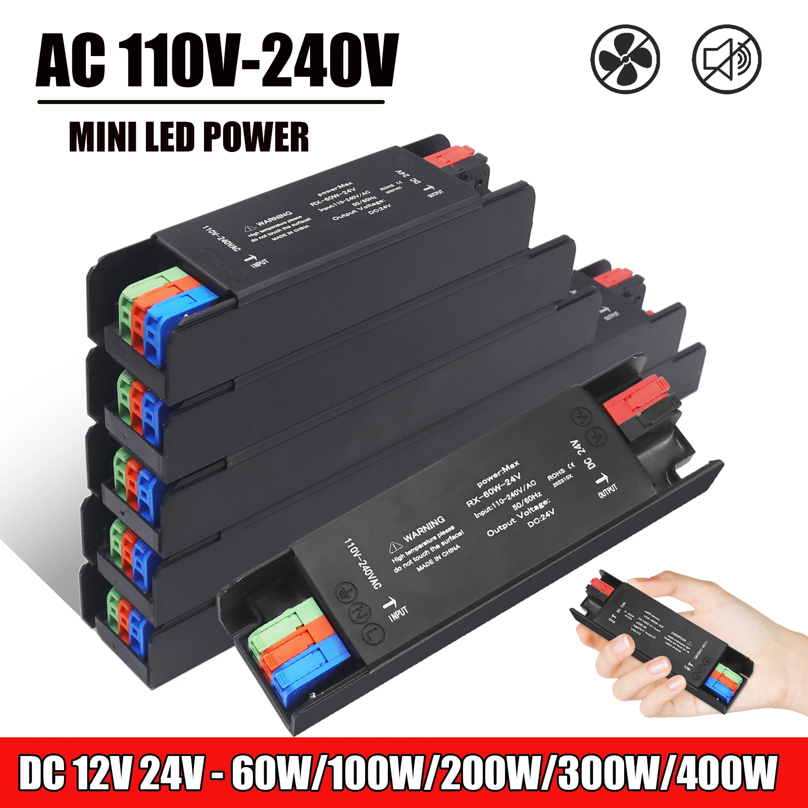 MINI LED Driver Lighting Transformers AC110-240V To DC 12V/24V 60W/100W ...