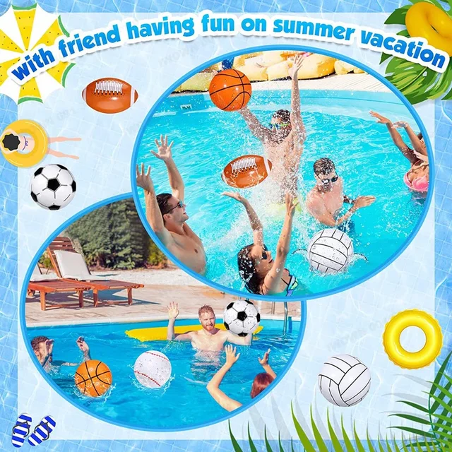 Inflatable Sports Balls Set Football Baseball Basketball Summer Beach Pool Party Toys for Kids Outdoor Water Play 4