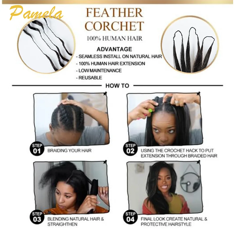 Knotless Pre-Separated Crochet Human Hair Extensions Burmese Curly Feather Hair Extensions Feather Line Hair 100% Human Hair