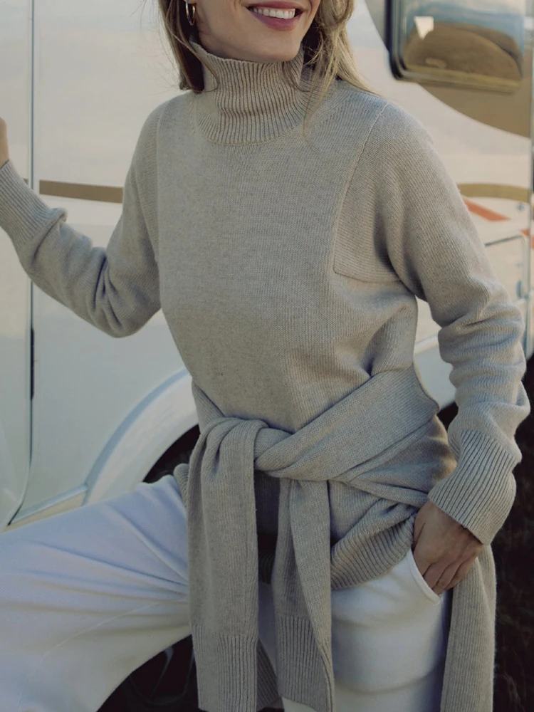 

Turtleneck Knitted Sweater Women Winter Loose Warm Knit Pullovers Female Fashion Elegant Casual Cashmere Jumper Lady Pull Femme