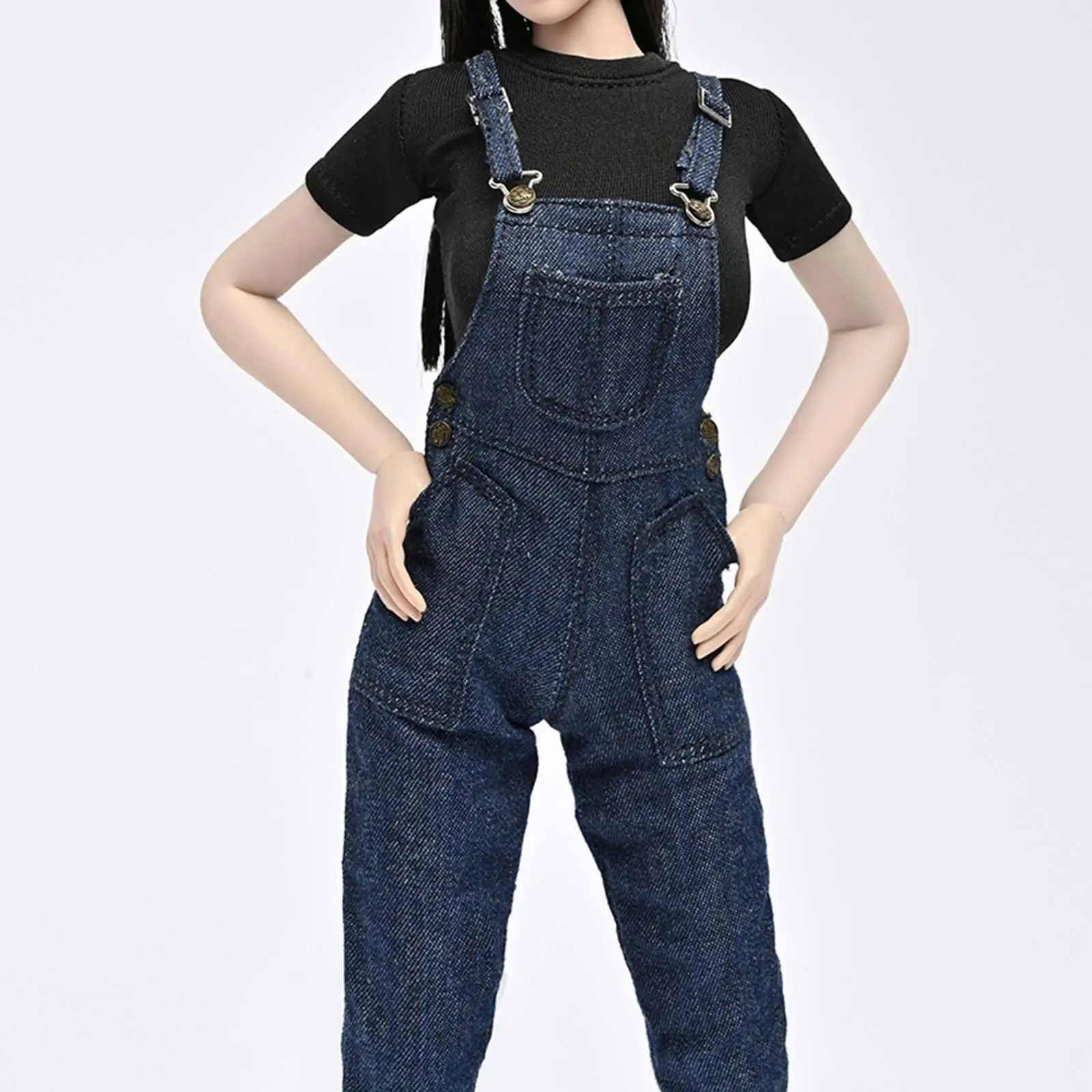 

2 шт., женская футболка и джинсовые подтяжки, костюм ручной работы, кукольная одежда для 12-дюймовой модели куклы, экшн-модель