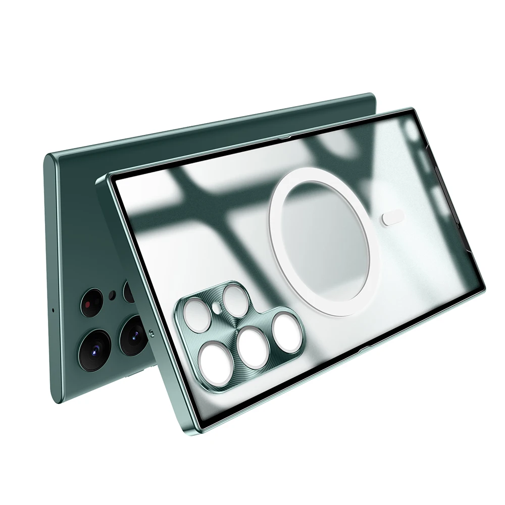 Metal Shell For Galaxy S21 FE Case S20 S22 Ultra Plus Note 20 Aluminum Alloy Frame Translucent Frosted Magnetic Core Back Cover