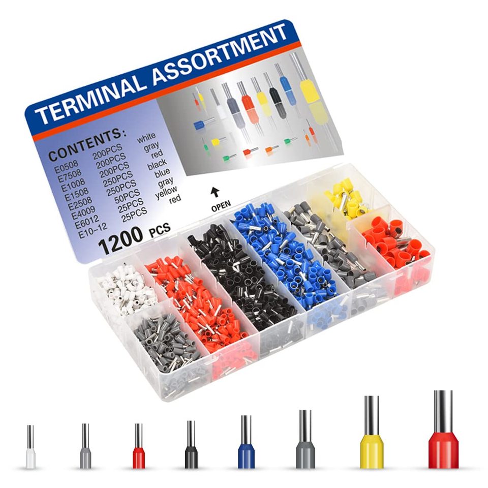 1200PCS 1900PCS Wire Ferrules Connectors Terminals Kit Assortment Ferrule Wire Connector Kit Insulated Cord Pin End AWG 22-7