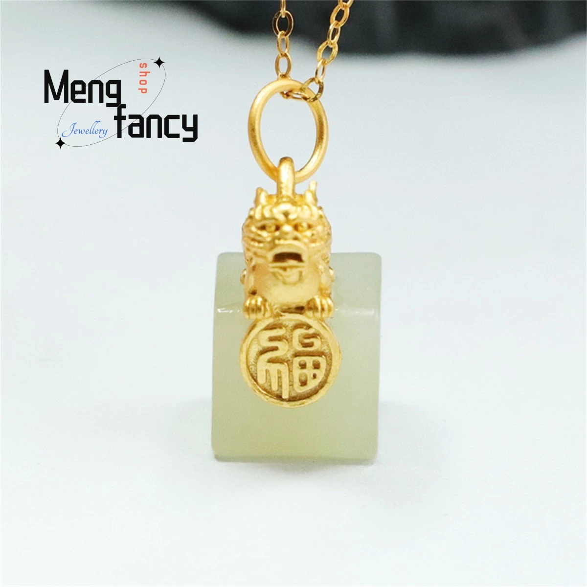 

Natural S925 Silver Inlaid With Hotan Jade Pixiu Seal Block Necklace Simple Generous Personality Fashion Exquisite Women Jewelry