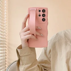 Wave Wrist Strap Silicone Stand Phone Case - Galaxy S20 FE (Pink)