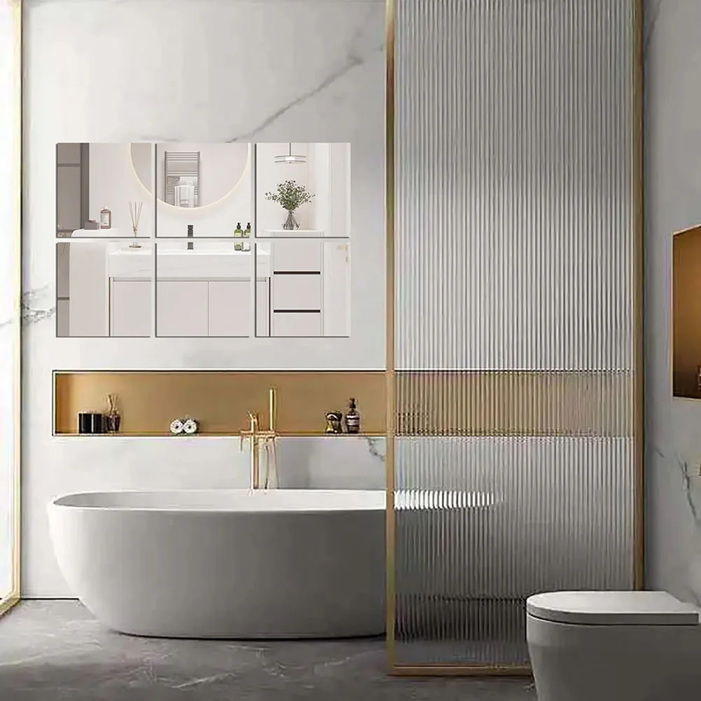 Description Picture 4 of item6Pcs Mirror Sticker 20cm 3D Square PET Self Adhesive Tile Wall Sticker Self Adhesive For Bathroom Home Decoration Accessories