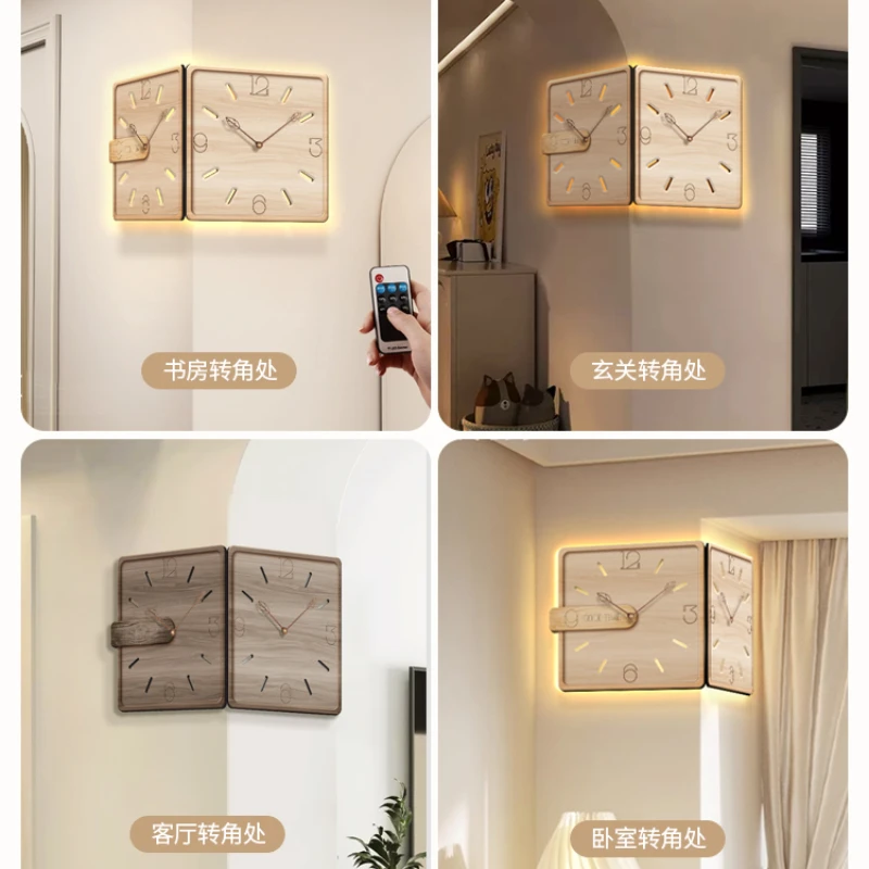 Dubbelzijdige hoek wandklok, moderne decoratieve kunst hoek wandklok, stille vierkante digitale wandklok, sensor lichtgevende wandklok voor woonkamerdecoratie, blauw Dubbelzijdige hoek wandklok, moderne decoratieve kunst hoek wandklok, stille vierkante digitale wandklok, sensor lichtgevende wandklok voor woonkamerdecoratie, blauw