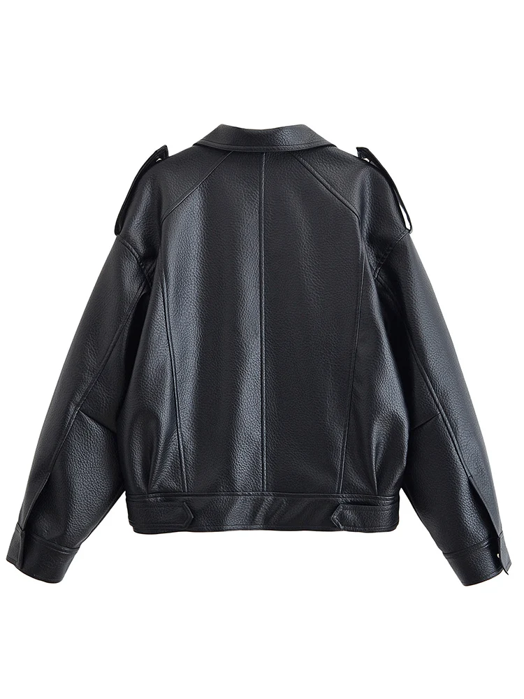 Street PU Leather Loose Jackets for Women Fashion Solid Long Sleeve Zipper Jacket Coats Female 2025 Autumn Lady Coat﻿ ﻿