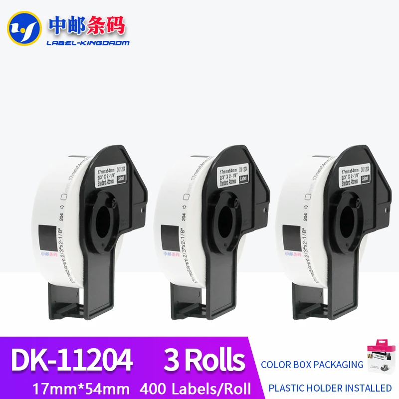 

3 Rolls Compatible DK-11204 Label 17mm*54mm 400Pcs for Brother QL-700/800/1060/1100 Thermal Printer All Include Plastic Holder