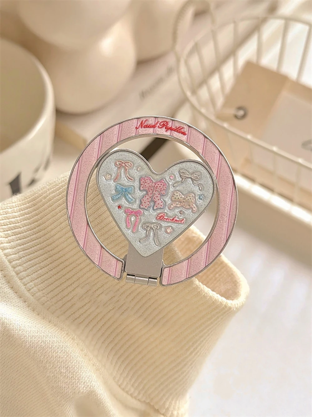 Glitter Colorful Bowknot Fold Heart Magnetic Holder Shockproof Phone Case Cover