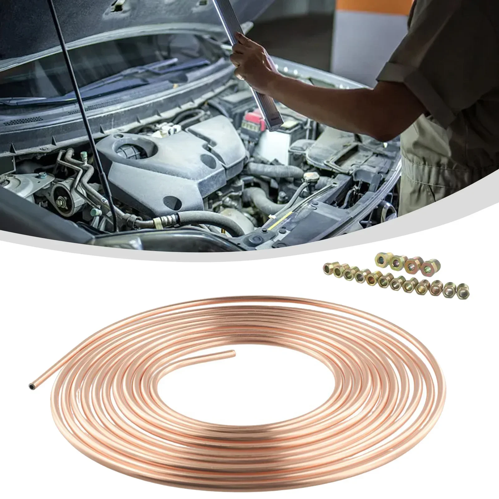 25ft 1/4 OD Steel Zinc Copper Nickel Brake Pipe Tube W/ Fittings 7.6 Meter Brake Line Tubing Coil Roll &Fittings