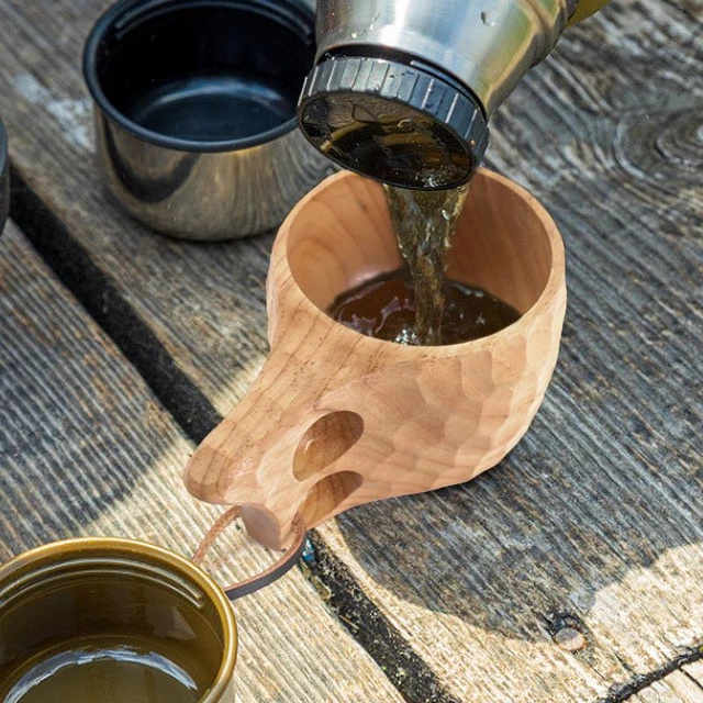 Finland Kuksa Portable Coffee Mug Acacia-Wood Handle Cowhide Rope Hook  Juice Milk Cup Coffee Drinking Cup Drinkware - AliExpress