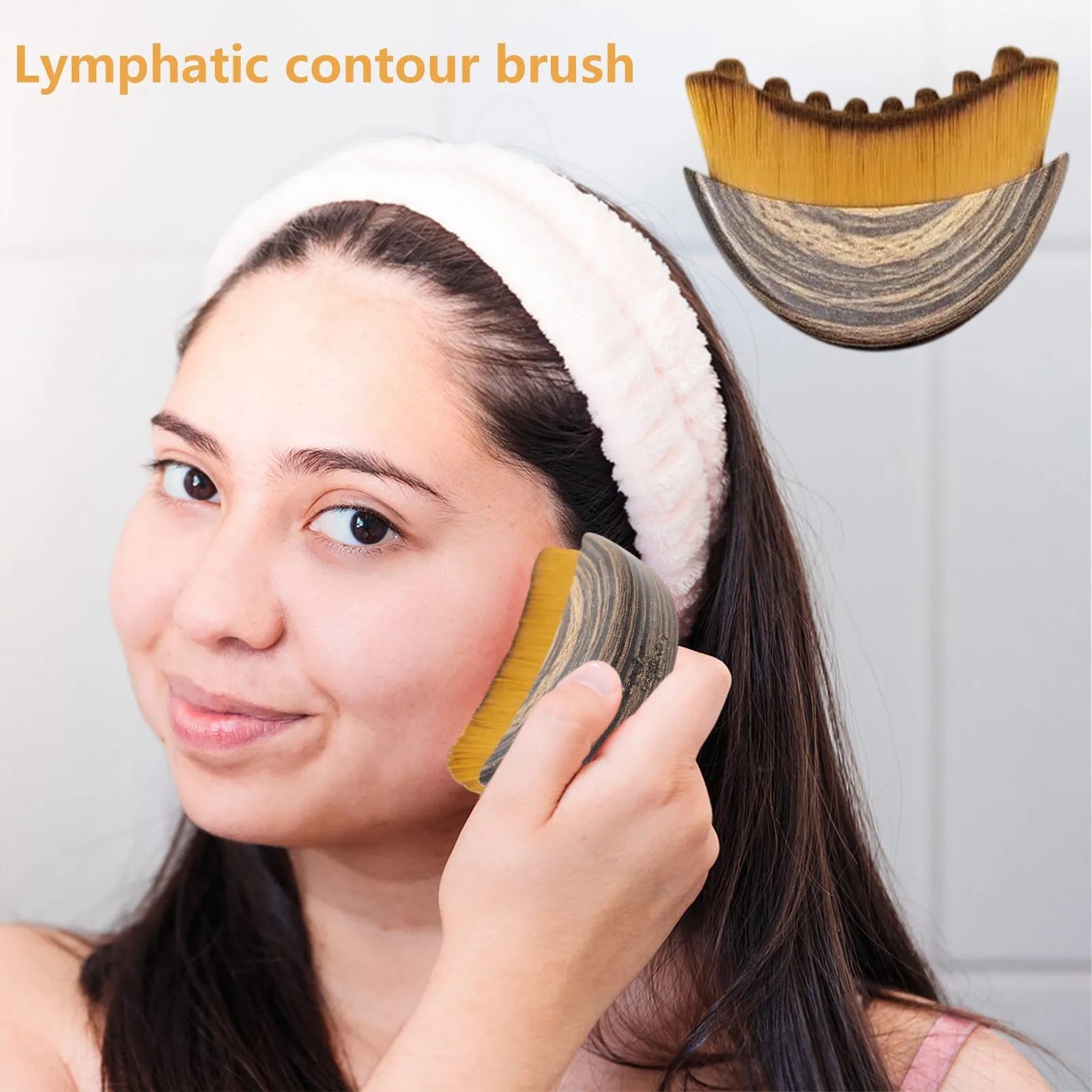 Portable lymphatic contour brush for daily skincare routine, gently defining jawline and enhancing natural facial sculpting