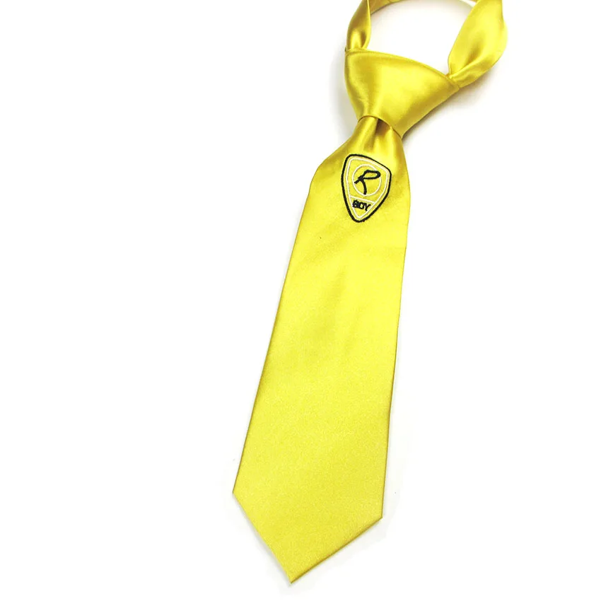 Satin olyester necktie embroidered small gold uniformal boy girl kids cool fashion performance graduate tie school cravate