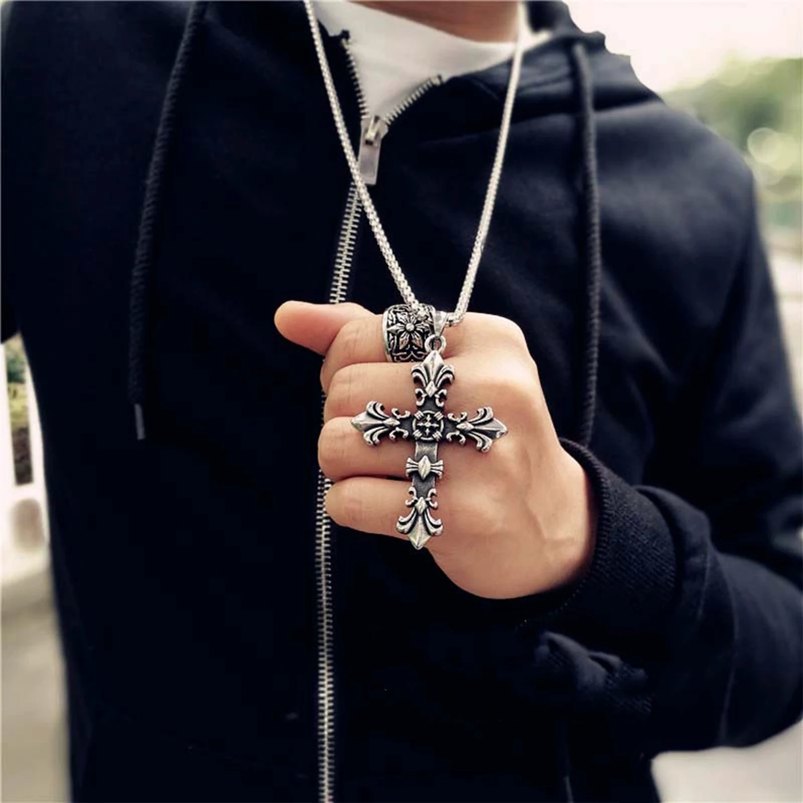 Unisex Cross Necklace, Titanium Steel Pendant and Cross Earrings, 24