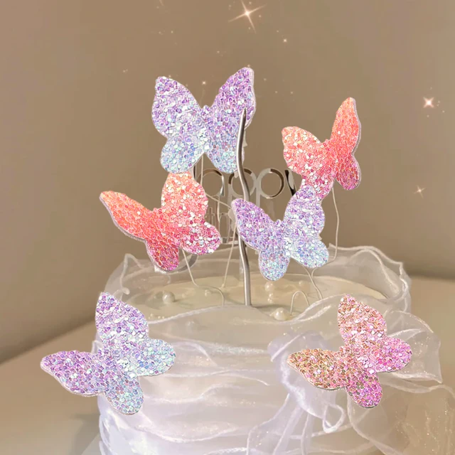 13 pçs glitter borboleta feliz aniversário bolo toppers 3d rosa crianças  festa de aniversário cupcake topper para chá de bebê cozimento decoração -  AliExpress