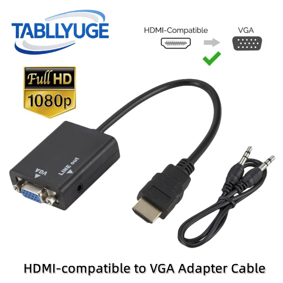 HDMI-compatible to VGA Adapter With Audio Cable Converter HD1080P for PC Laptop to HDTV Projector