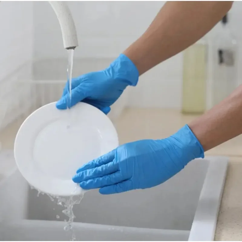 50/100PCS Blue Nitrile Gloves for Hairdressing Manicure Washing Cars Waterproof Dishwashing Kitchen Bathroom Tools Latex Free 4