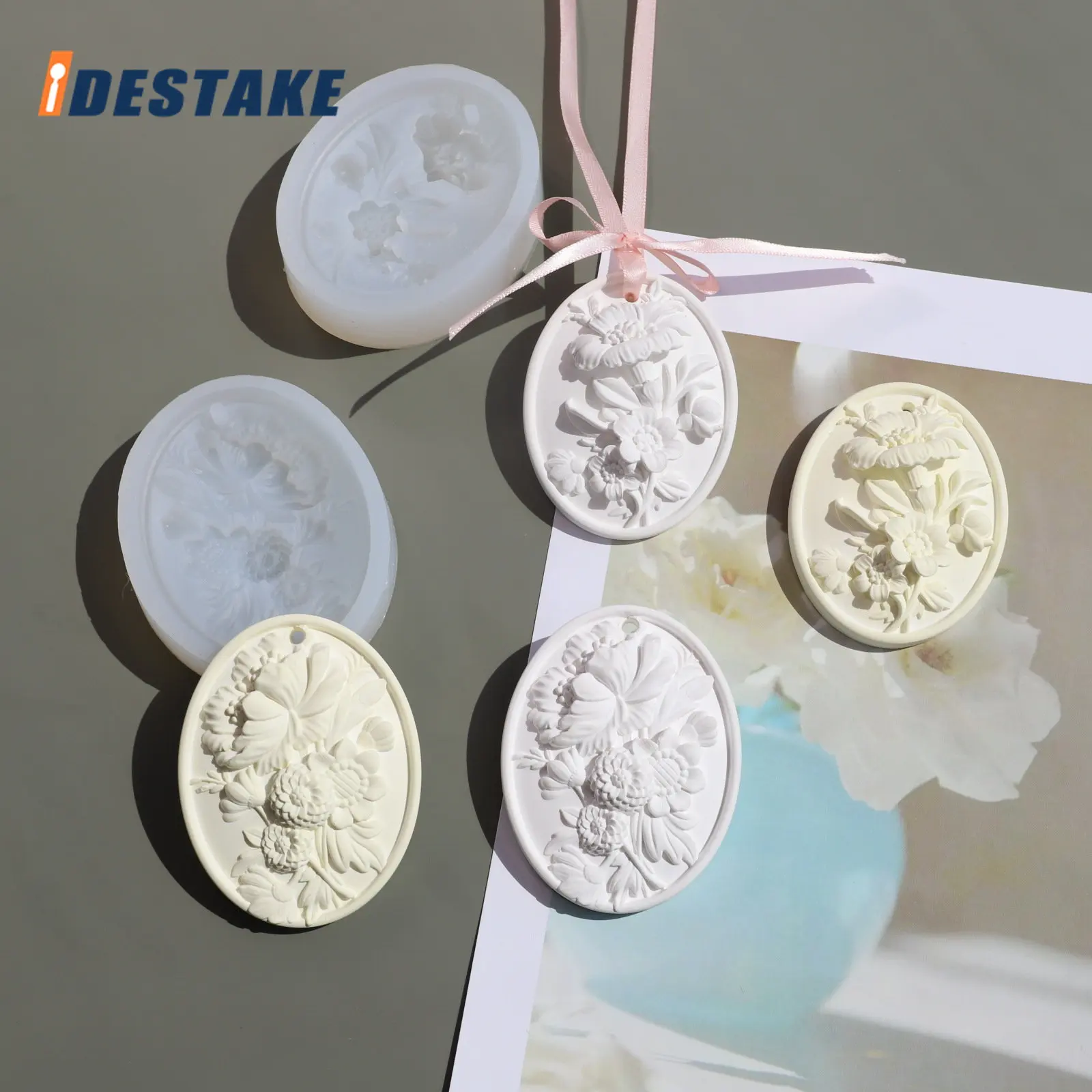 FlowerListingSiliconeMoldDIYAromatherapyGypsumCarWardrobeWax