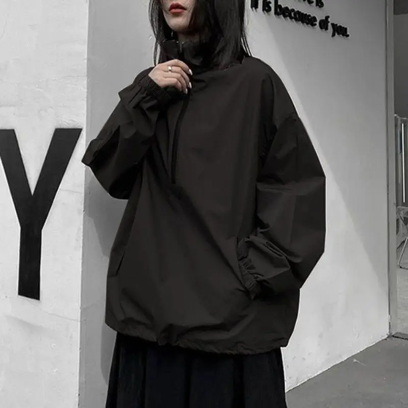 ZZ127 Spring and Autumn Semi-zipper Jacket 2024 New Thin Casual Jacket Pullover Loose and Thin Stand-up Collar Top 2