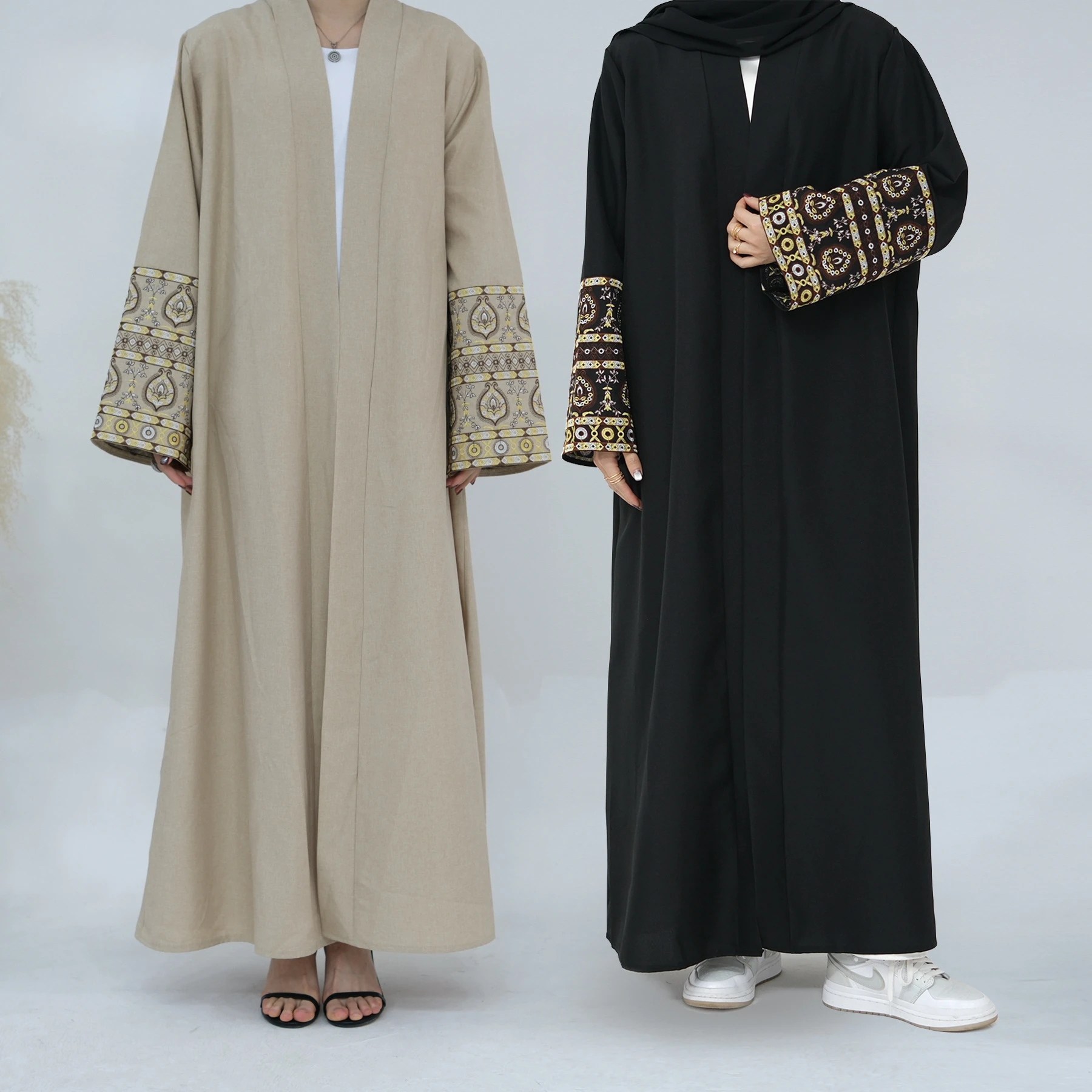 Embroidery Kimono Abaya Cotton Linen Fabric Muslim Open Abayas for Women Dubai Luxury Turkey Hijab Dress Kaftan Islamic Clothing