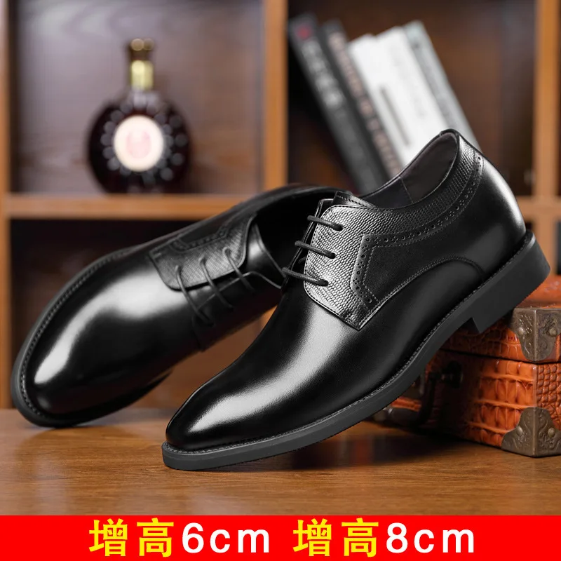 Elevator Shoes Men Leather Shoes 8cm 6cm Height Increasing For Man Increase Insole 6-8CM Invisible Heightening Lift