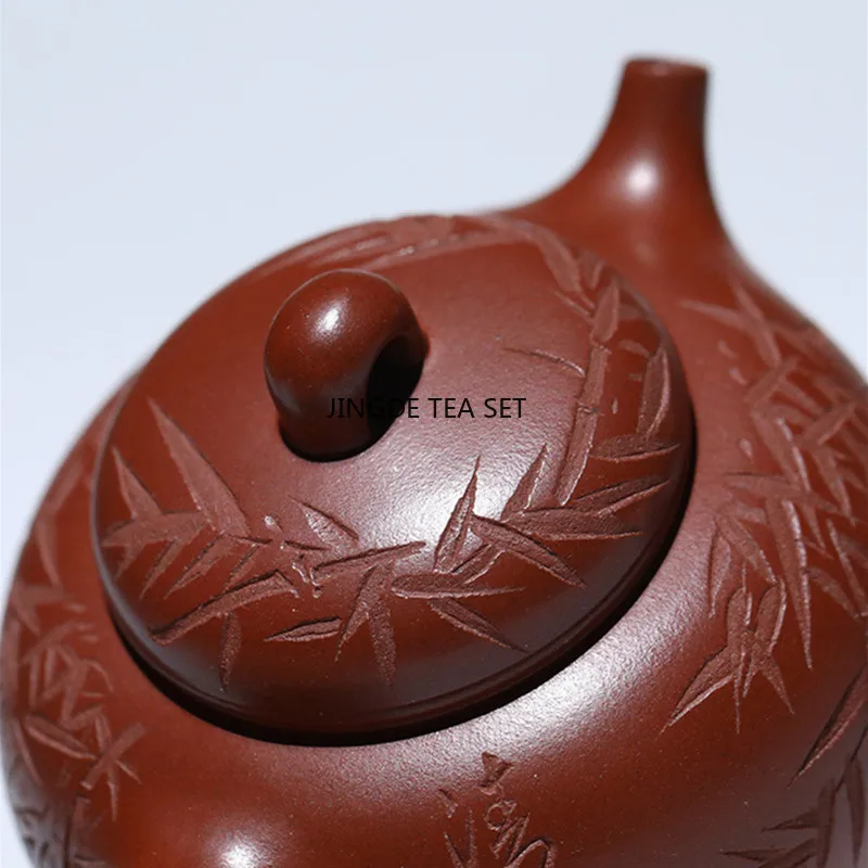180ml Yixing purple clay teapot hand carved with bird and bamboo leaves infusion tea pot Chinese tea set
