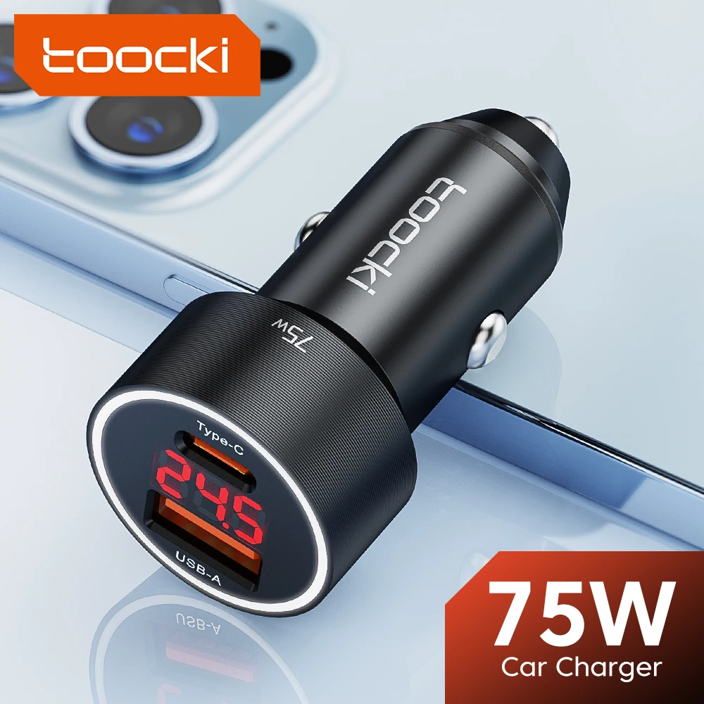 Car Charger PD 75W USB C LED Digital Display Type C Quick Charger iPhone 15 14 13 Pro Max Xiaomi Samsung POCO Huawei