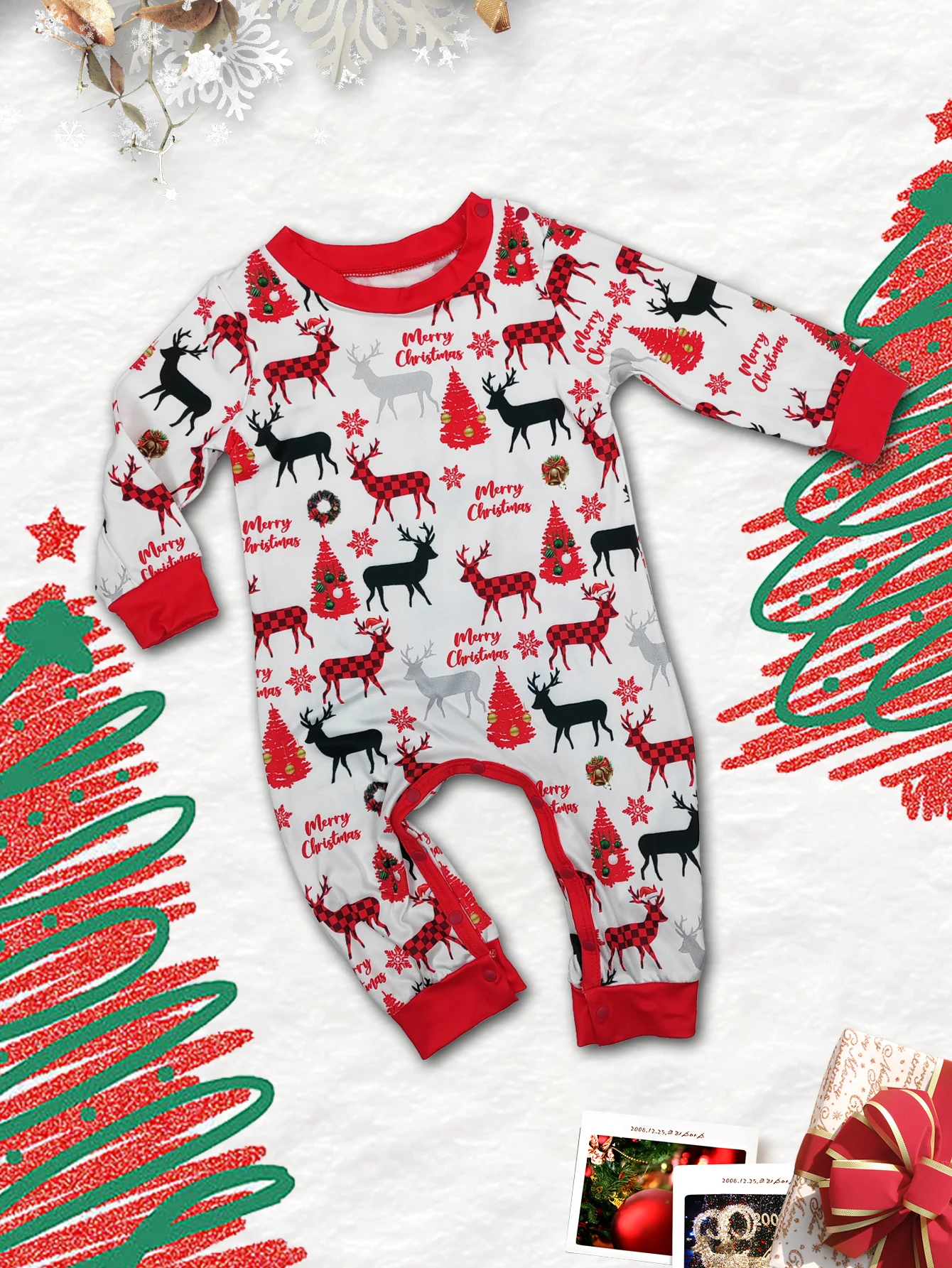 2024 Family Xmas Pajamas Matching Set New Year Fashion Red Cartoon Christmas Deer Print Adult Kids Pj's Baby Romper Dog Clothes