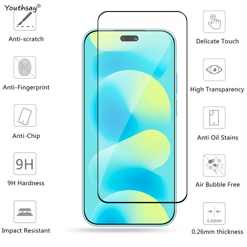 Premium Tempered Glass Full Coverage Screen Protector with Protective Lens Film